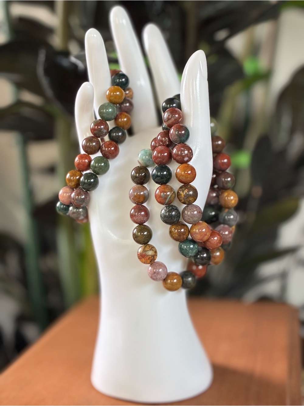 Handcrafted Natural Ocean Jasper Stone Multi-Colored Calming Bead Bracelet